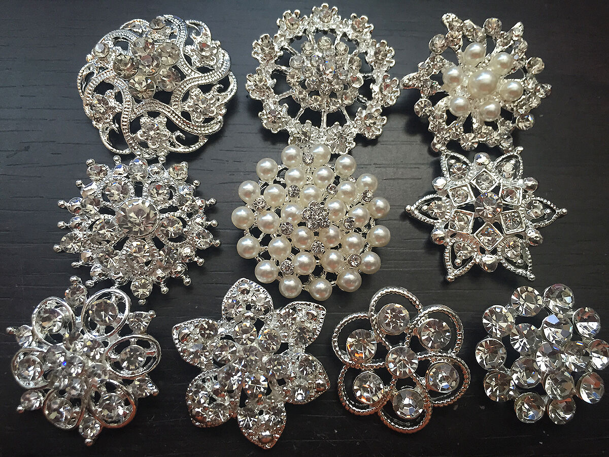 50 Assorted Rhinestone Button Brooch Embellishment Pearl Crystal Wedding Brooch  Your Perfect Gifts - фотография #2