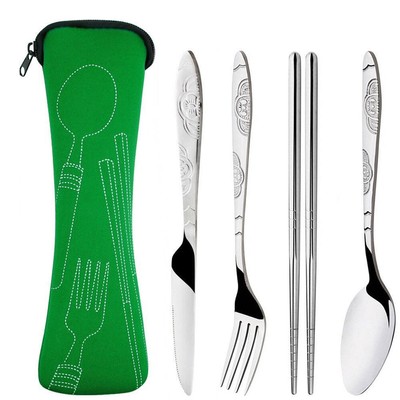 4 Pcs Cutlery Travel Knife Fork Portable Bag Stainless Steel Spoon Chopstick US Unbranded - фотография #6
