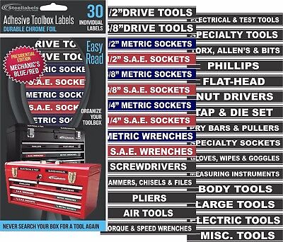 Adhesive TOOLBOX LABELS - Blue Edition  Fits all Craftsman Tool Chest & Drawers SteelLabels.com ATBX001B
