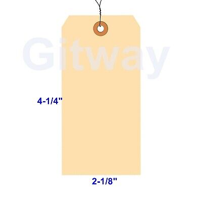 100 Pack 4 1/4" x 2 1/8" Size 4 Manila Inventory Pre Wired Hang Tags with Wire Aviditi G10043100 - фотография #2