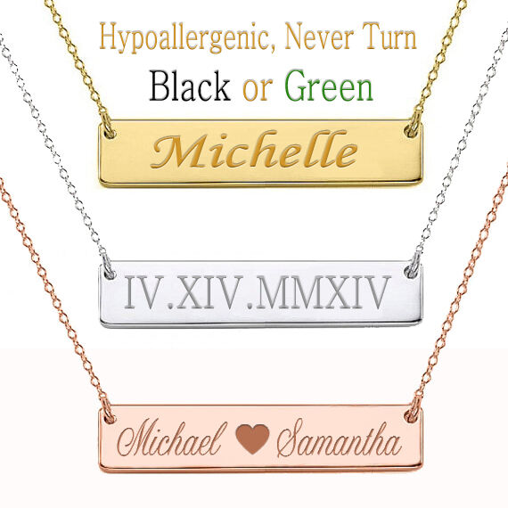 Personalized Name Bar Necklace Custom Engraved Any Name Necklace Stainless Steel NJG