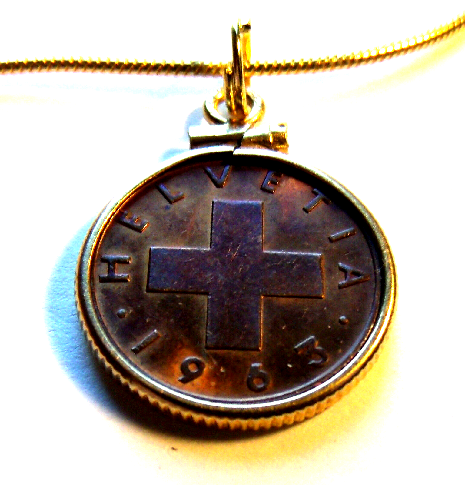 Switzerland Cross + Gold Filled 1963 coin pendant & Gold filled .925 Italy chain Honoredallies