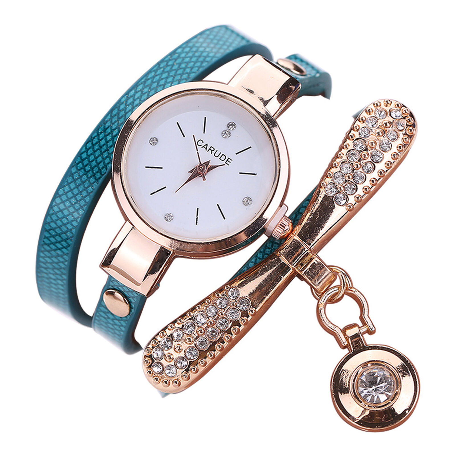 Watch Unique Faux Leather Band Rhinestone Round Dial Quartz Watch Delicate Unbranded