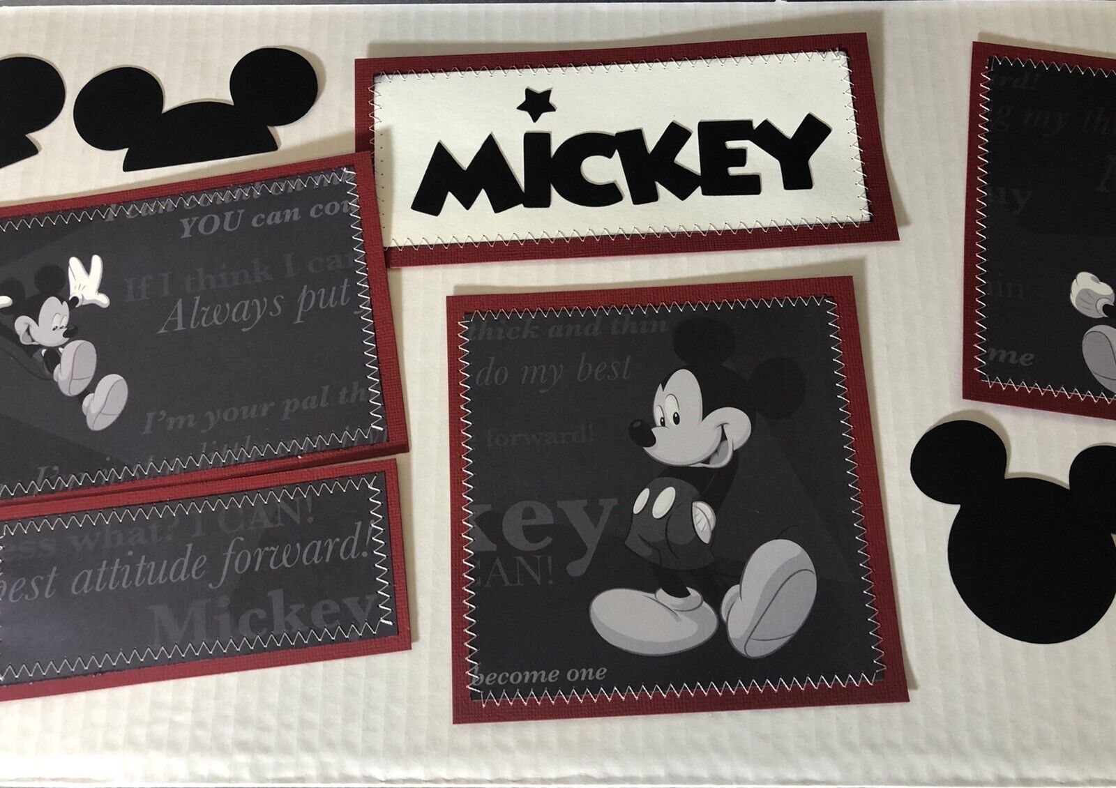 SEWN Premade Scrapbook Page MAT SET Cards DISNEY MICKEY Mouse vacation LOT-JENN  Handmade - фотография #4