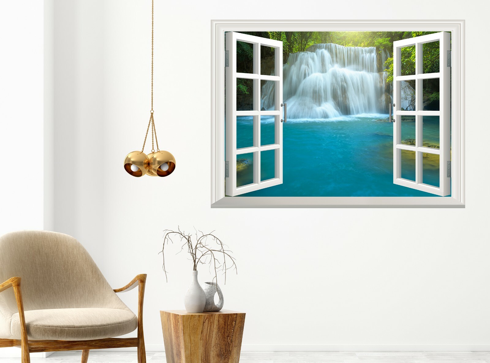 3D Effect Window View Forest Waterfall Wall Sticker Poster Vinyl Decal Mural Art Printsky LA32 - фотография #3