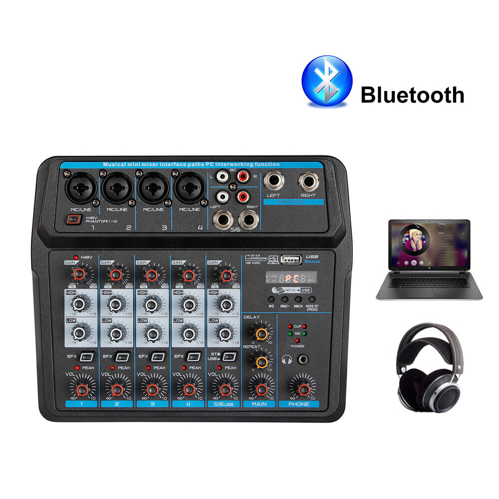 SALE 6-Channel Live Audio Mixer Bluetooth USB DJ Sound Mixing Console Amplifier Unbranded Does Not Apply - фотография #2