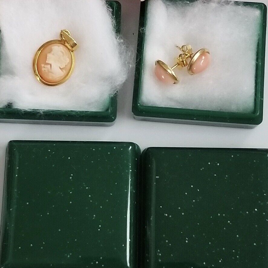 Vintage Cameo Museum Ravello Georgio Pierced Earrings Pendant Gold Pink New Box Ravello Georgio - фотография #8