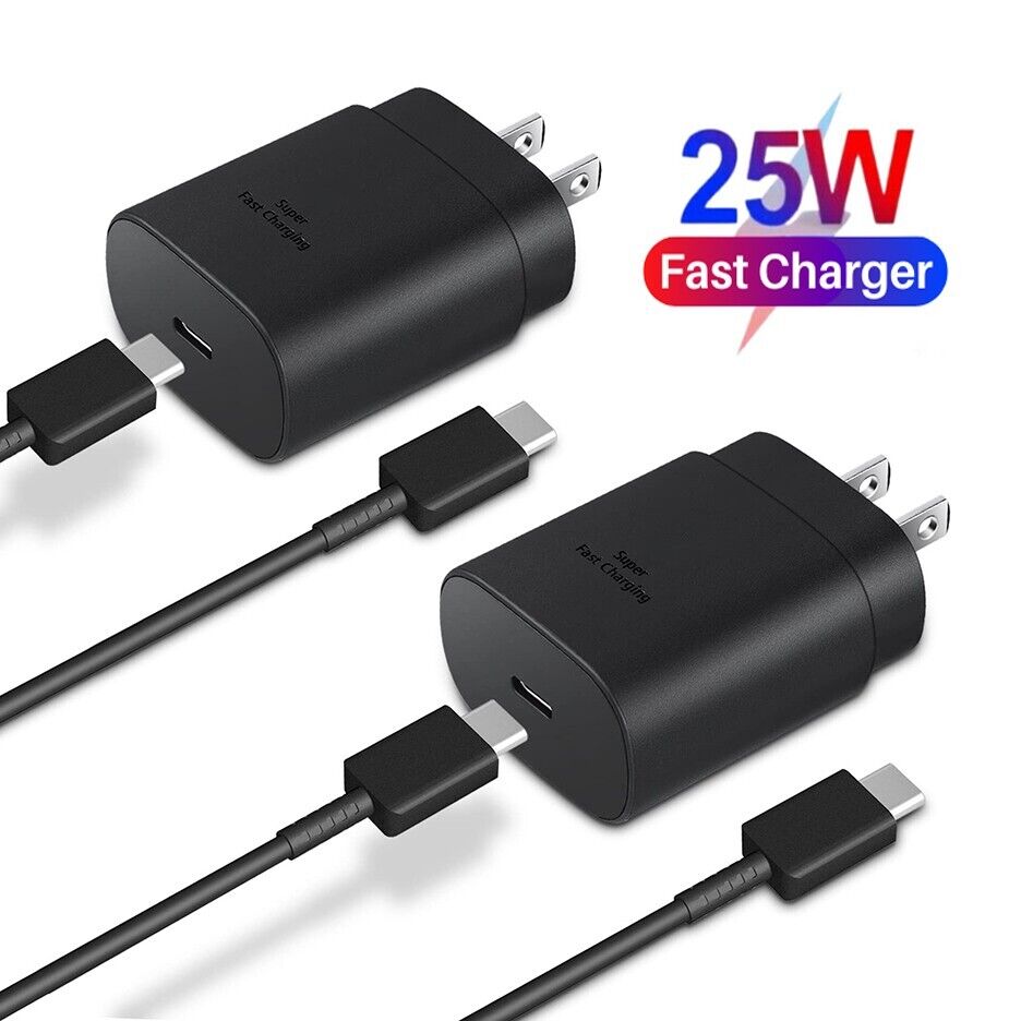 2x GENUINE 25 Watt SUPER Fast Wall Charger & USB-C Cable For Samsung S23 S22 S21 TCoology Quick Charge Rapid Charging, Galaxy S21 S21+ Ultra Plus 5G FE, Galaxy Note 10 10+ Ultra Plus 5G, Galaxy Note 20 20+ Ultra Plus 5G, Galaxy S20 S20+ Ultra 5G Ultra, LG V30 40 50 60 Stylo 4 5 6, Power Delivery PD, Galaxy A20 A21 A22 A50 A51 A52, LG V30 V40 V50 V60 Stylo 4 5 6, Galaxy Tab S3 S4 S5 S6 S7 Pro, Extra Long Charger Cord Wire Plug, Galaxy A70 A71 A32 S10 S10+ Plus, Galaxy S10e/S9/S9+/S8/S8+ Plus, 2020 2018 iPad Pro 11/12.9, Motorola Moto Edge Plus One Zoom, Moto G 5G Plus Hyper One Vision G8 G9, Galaxy A90 A91 A92 A72 S8 S9 Plus, Galaxy Note 8 9 Tab S8 Pro