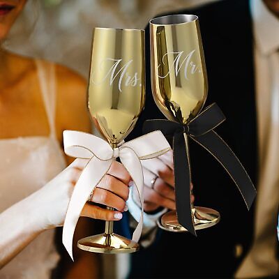 Engagement Gifts for Couple, Mr & Mrs 7.4oz Stainless Steel Champagne Glasses... Lifecapido - фотография #5