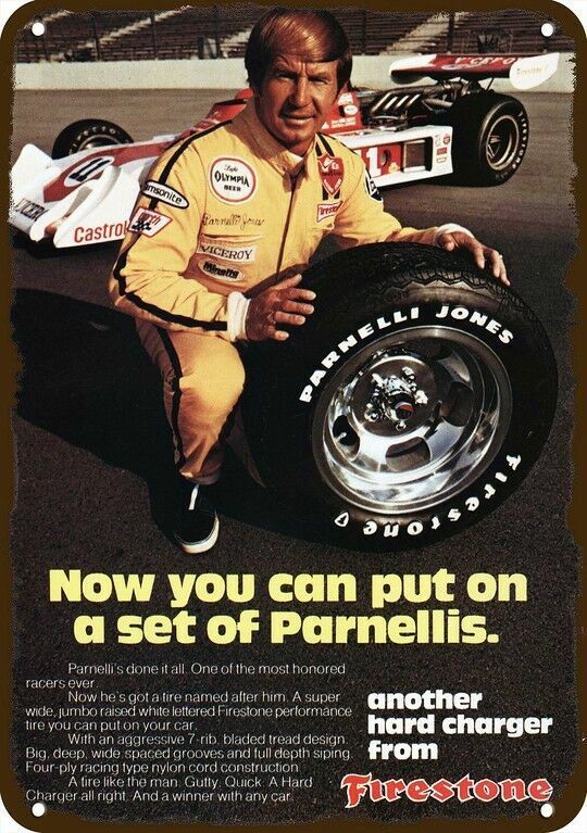 1974 PARNELLI JONES Firestone Tires Vintage-Look *DECORATIVE REPLICA METAL SIGN* Без бренда