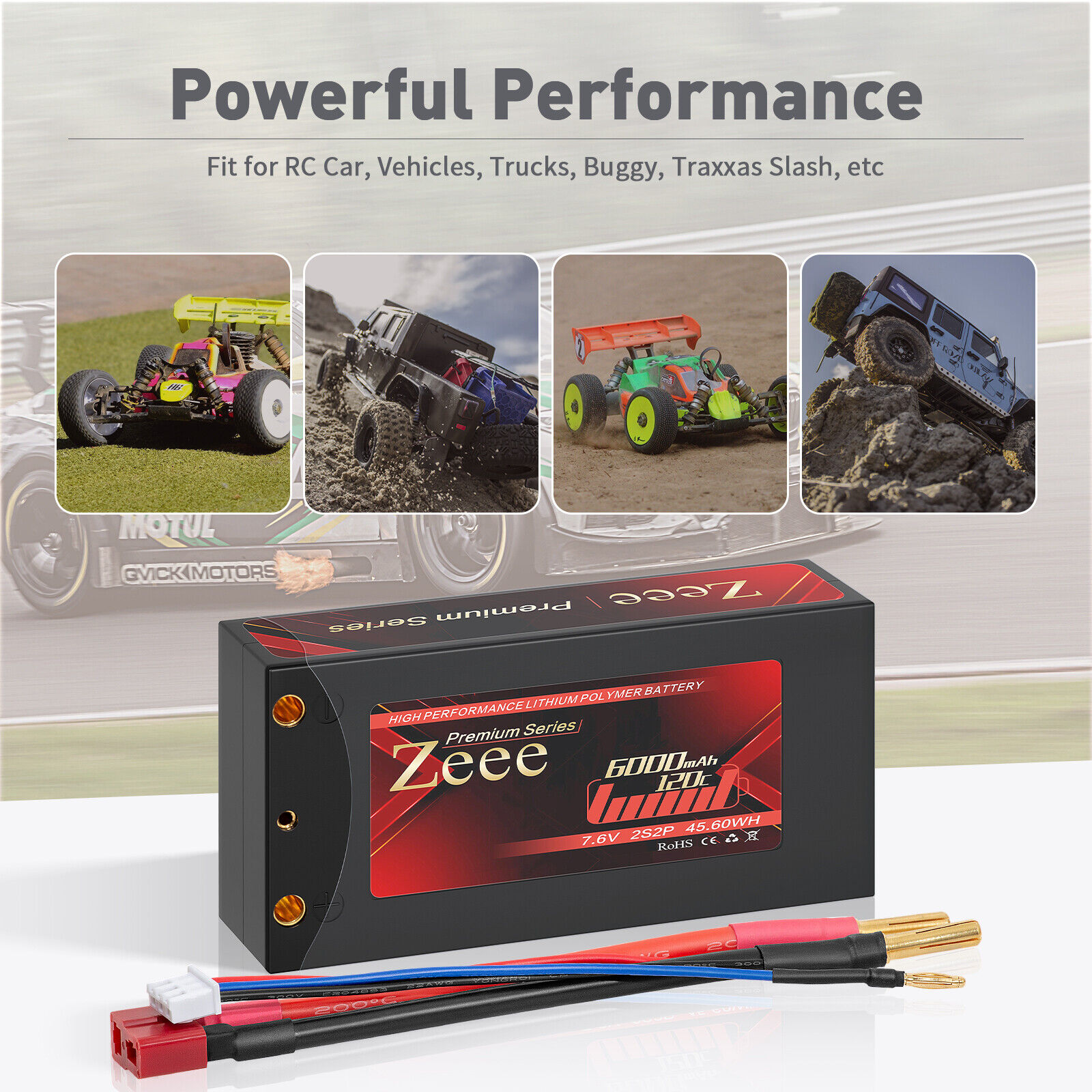2x Zeee 6000mAh 7.6V 120C Shorty 2S LiPo Battery Deans Hardcase for RC Car Truck ZEEE Does Not Apply - фотография #5