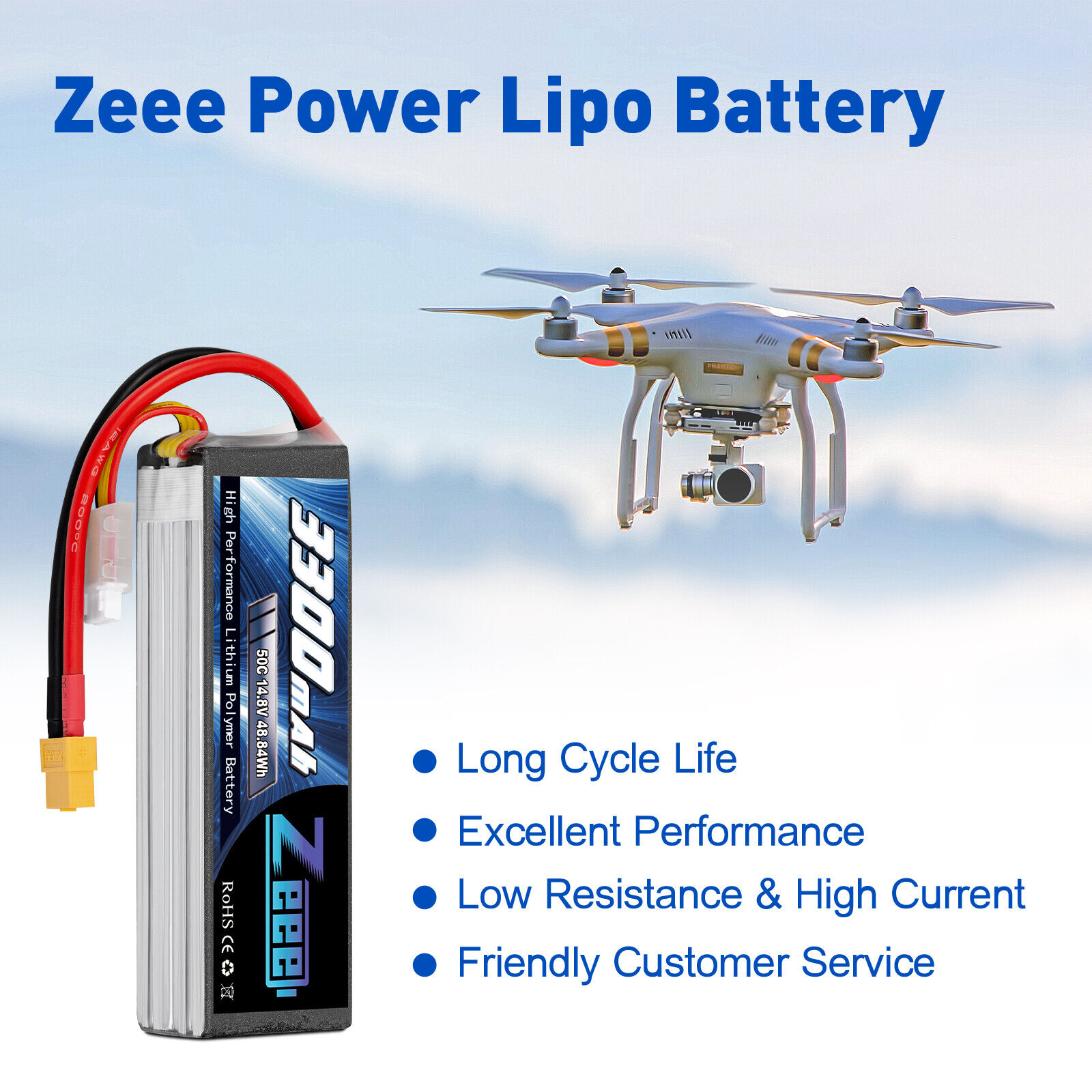2PCS Zeee 4S LiPo Battery 3300mAh 50C 14.8V XT60 for RC Car Truck UAV Airplane ZEEE Does Not Apply - фотография #5