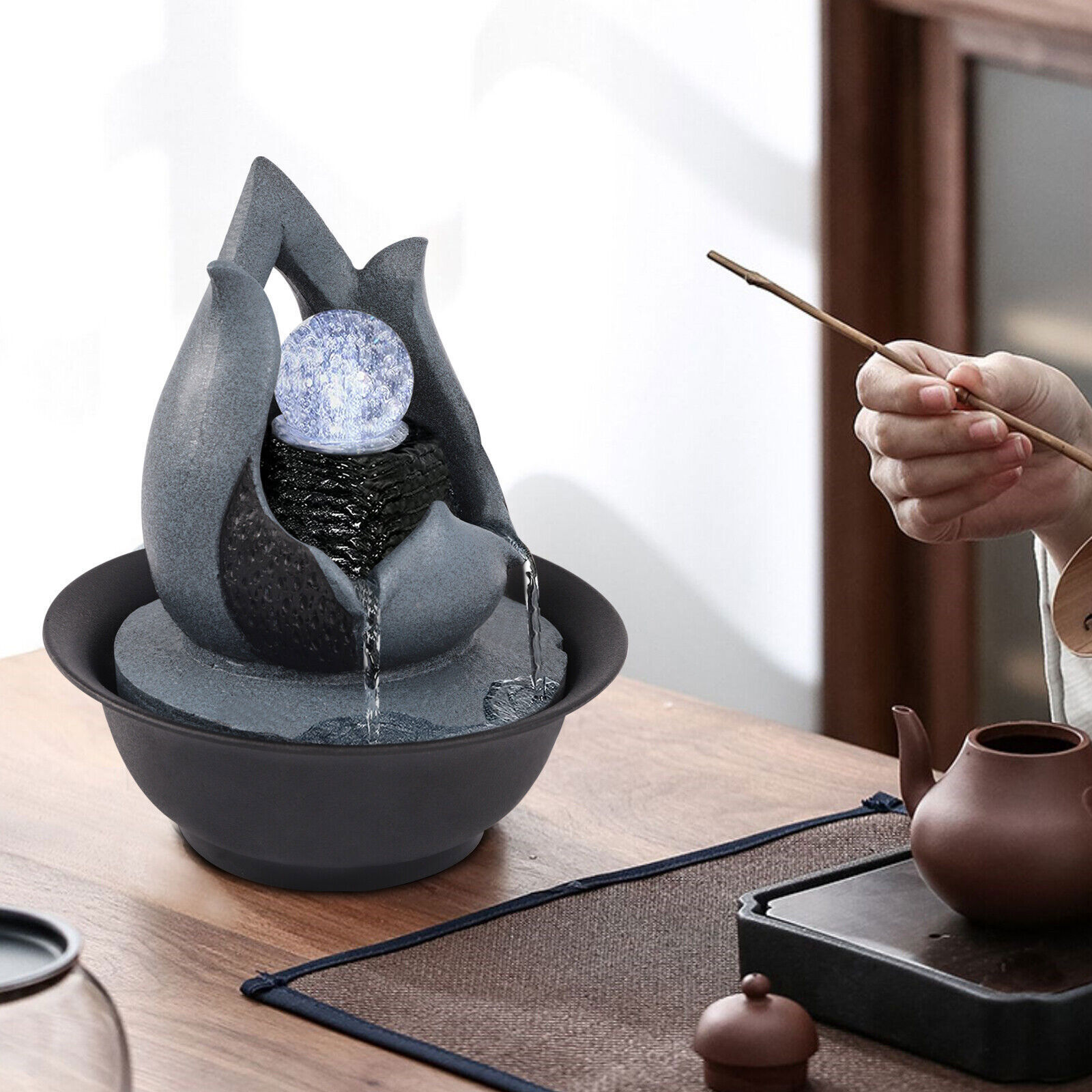 Tabletop Water Fountain Meditation Indoor Waterfall Fountain W/LED Rolling Ball Unbranded Does not apply - фотография #4