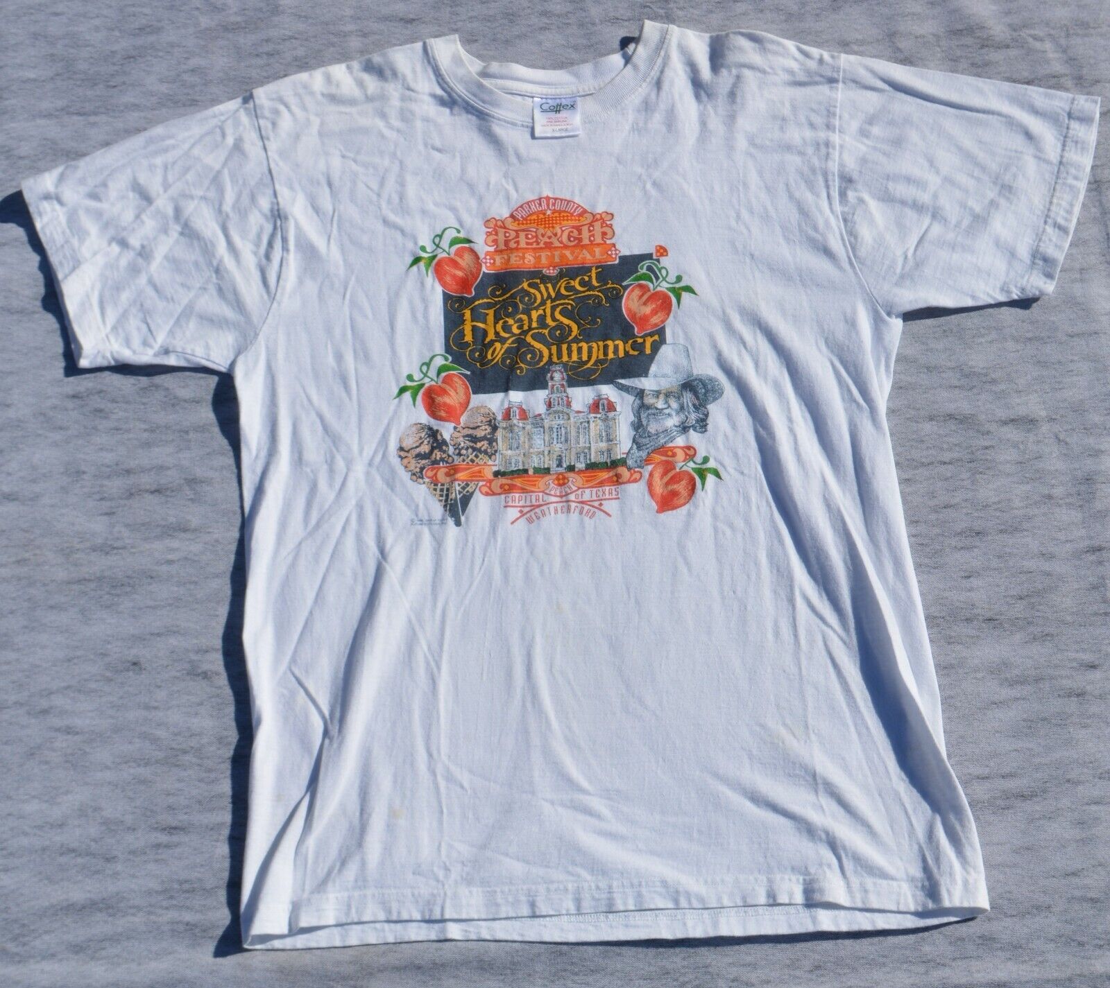 3 Vintage Tshirts Parker Co Texas USA Peach Single Stitch 1990s Willie Nelson XL Screen Stars Best NA
