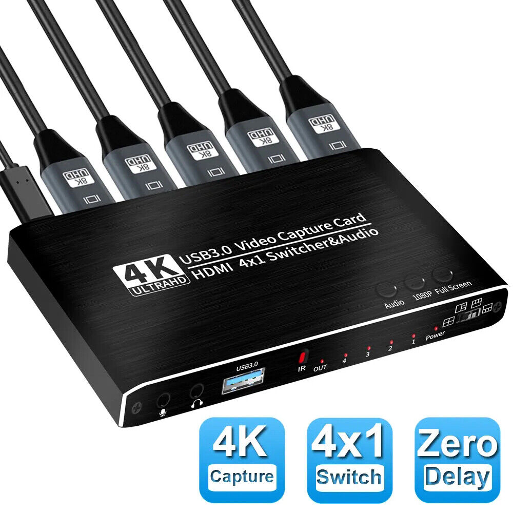 4 Port 4K Video Capture Card Audio USB 3.0 HDMI-compatible 4X1 Switcher Remote Unbranded - фотография #5