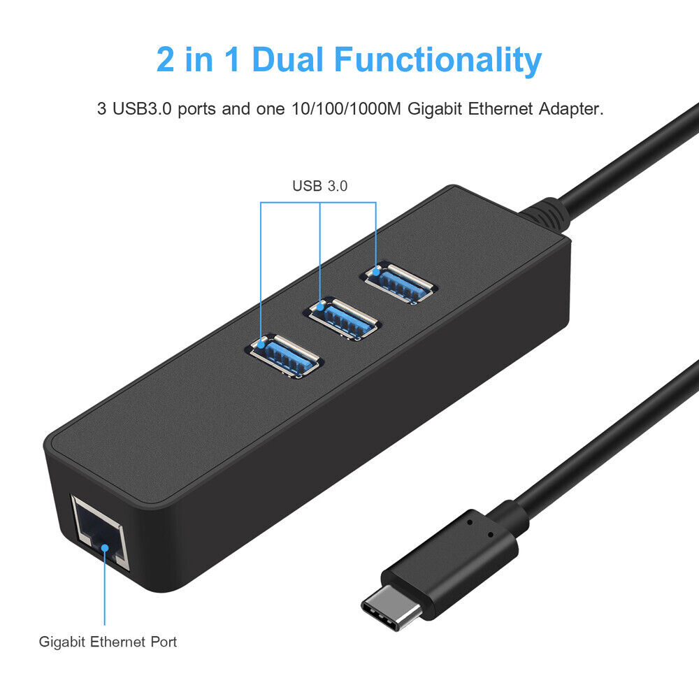USB-C USB 3.1 Type-C Male to 3-Port USB 3.0 Hub & RJ45 Gigabit Ethernet Adapter Ombar Type-C Adapter - фотография #4