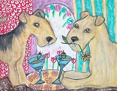 LAKELAND TERRIER Drinking a Martini Dog Vintage Art Giclee Print 8 x 10 Signed Без бренда