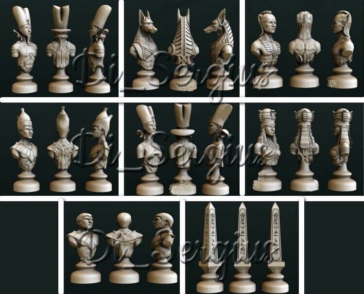 8 Pcs 3D STL Models Chess Game Egyptian's Set for CNC Router Aspire 3D Printer Без бренда