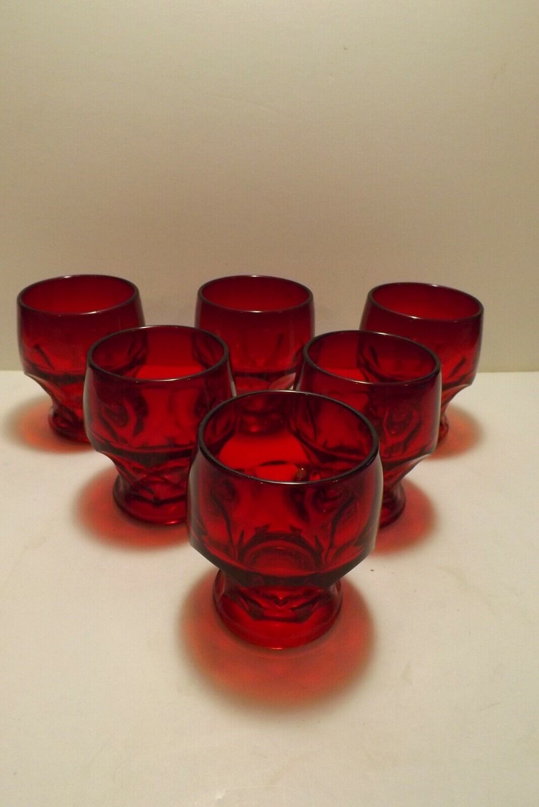 Set of 6 Vintage Ruby Red Georgian Honeycomb Flat Tumblers 4" Thumbprint 8 Oz Без бренда
