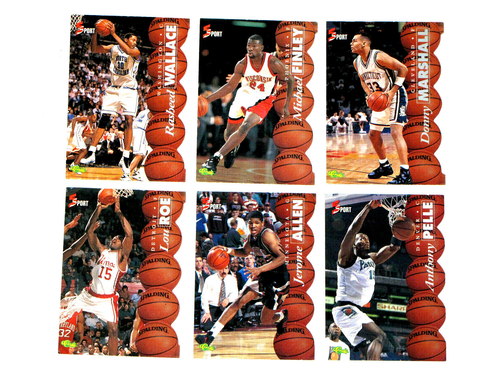 Lot Of 6 1995 Classic 5 Sport Silver Die-Cut Rasheed Wallace #4 #19 Rookie RC Без бренда