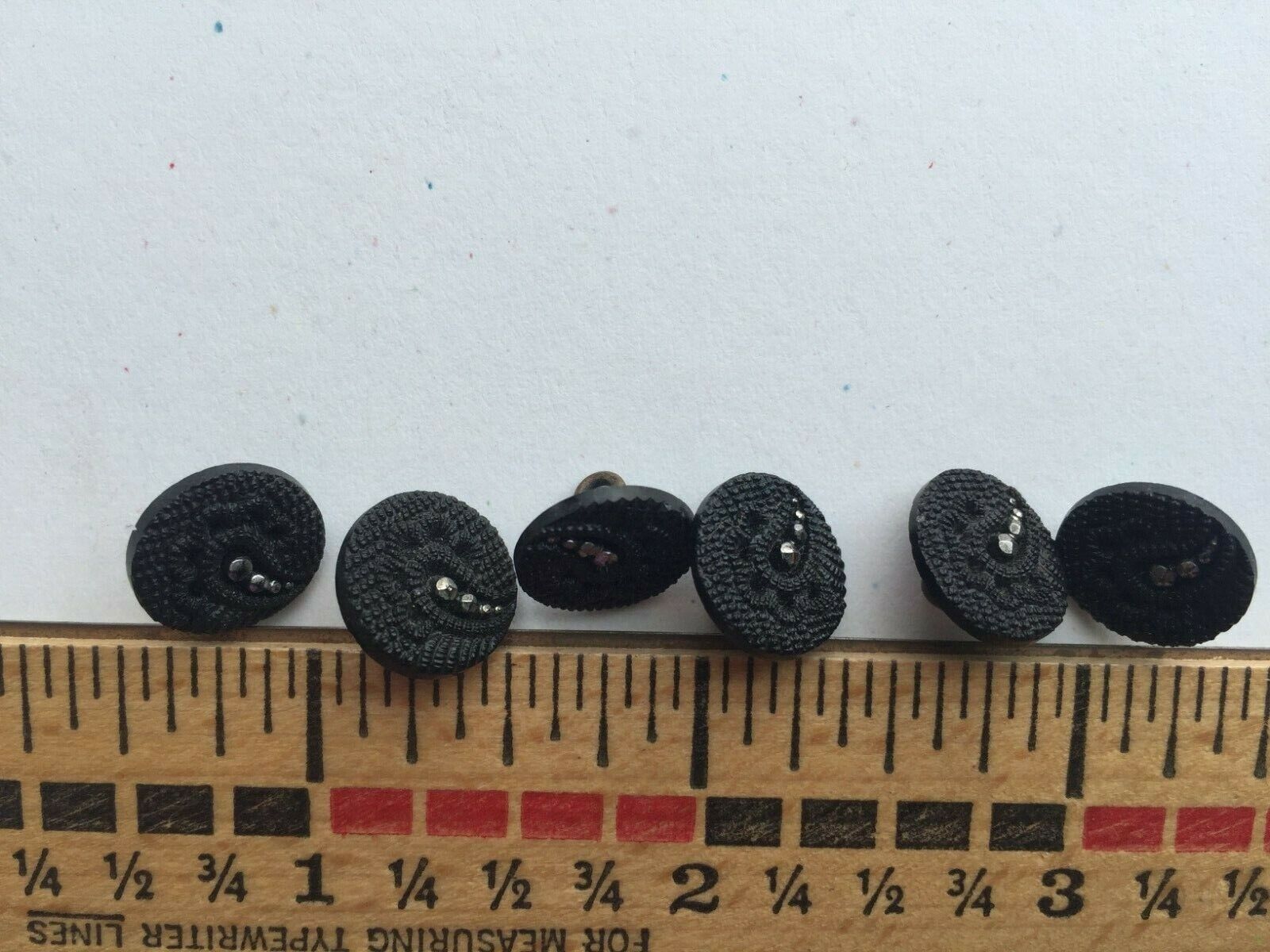 6 Art Deco Black Glass Victorian Mourning Buttons lacey fabric faux steels 12mm Без бренда - фотография #3