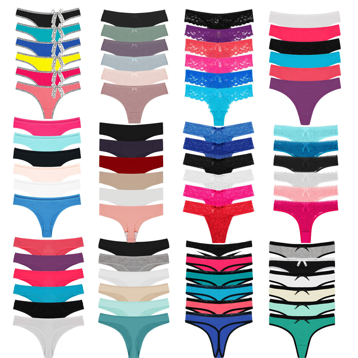 6 Pack Womens Sexy Lace Thongs G-String Cotton Panties Briefs Lingerie Underwear ETAOLINE