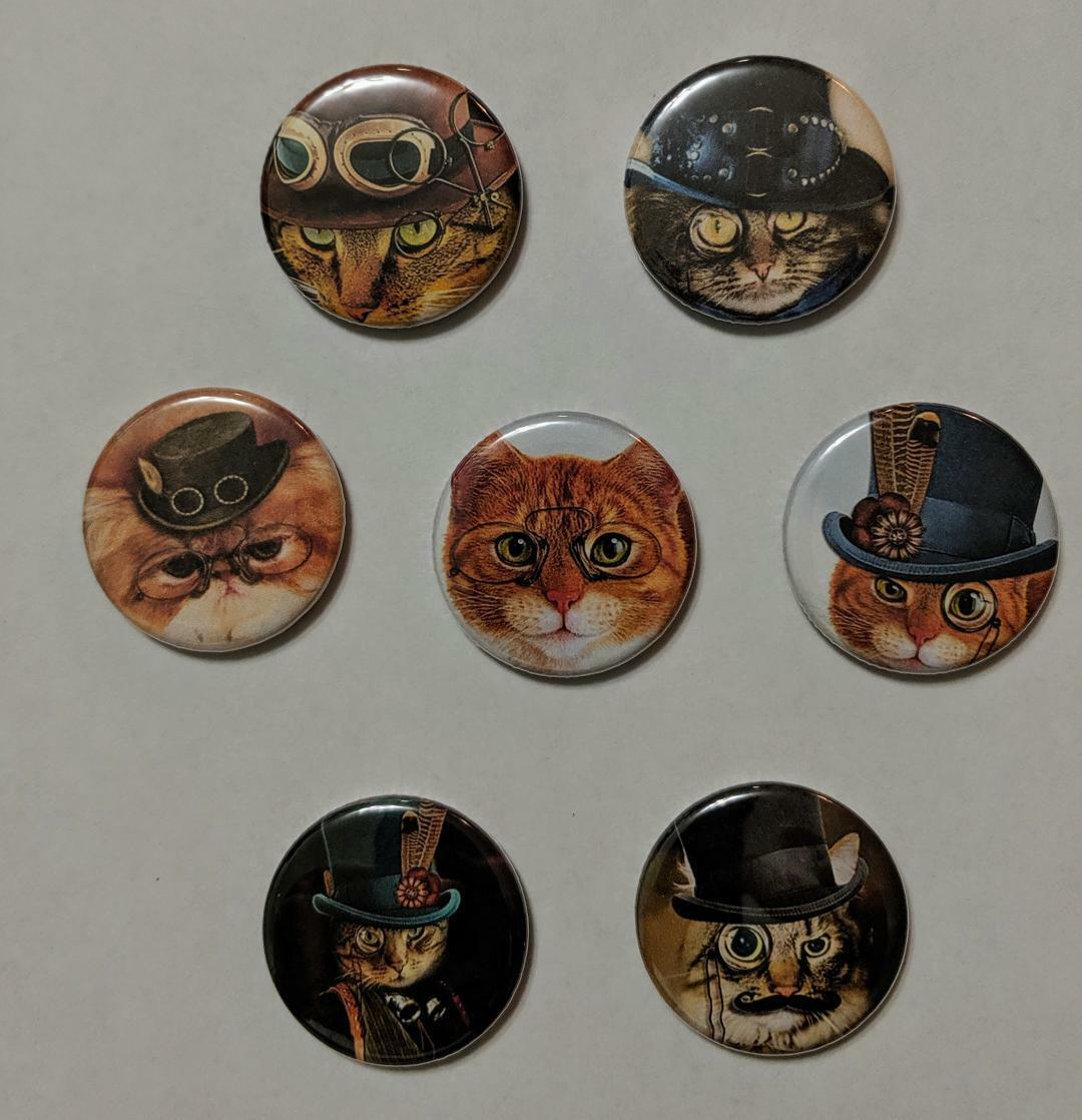 Lot of 7 1.25" Pinback Button Steampunk Cats (1¼" Pins, Approx. 32mm) #2 Без бренда