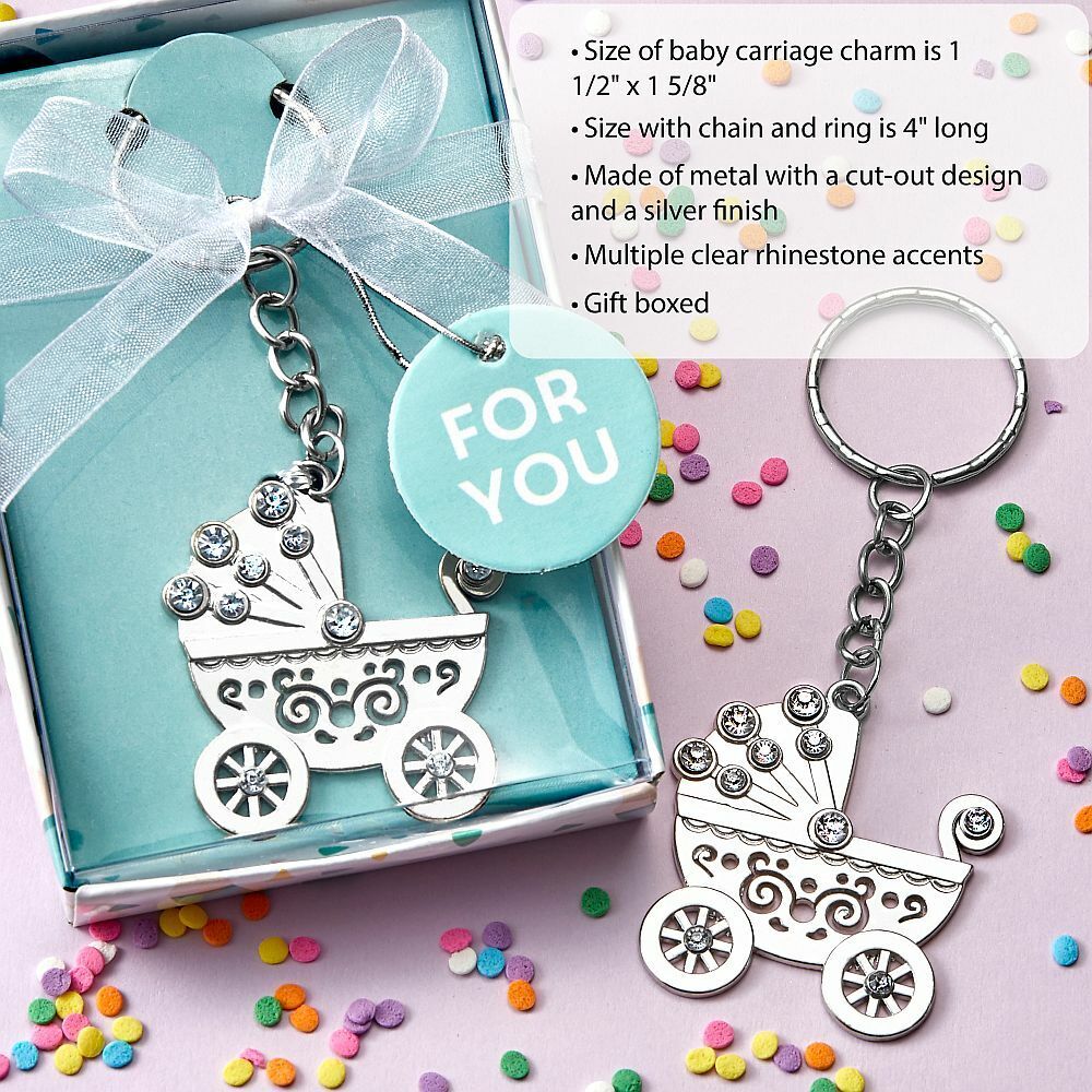 15-144 OH Baby Silver Baby Carriage Key Chains - Baby Shower Birthday Favors Fashion Craft 4271