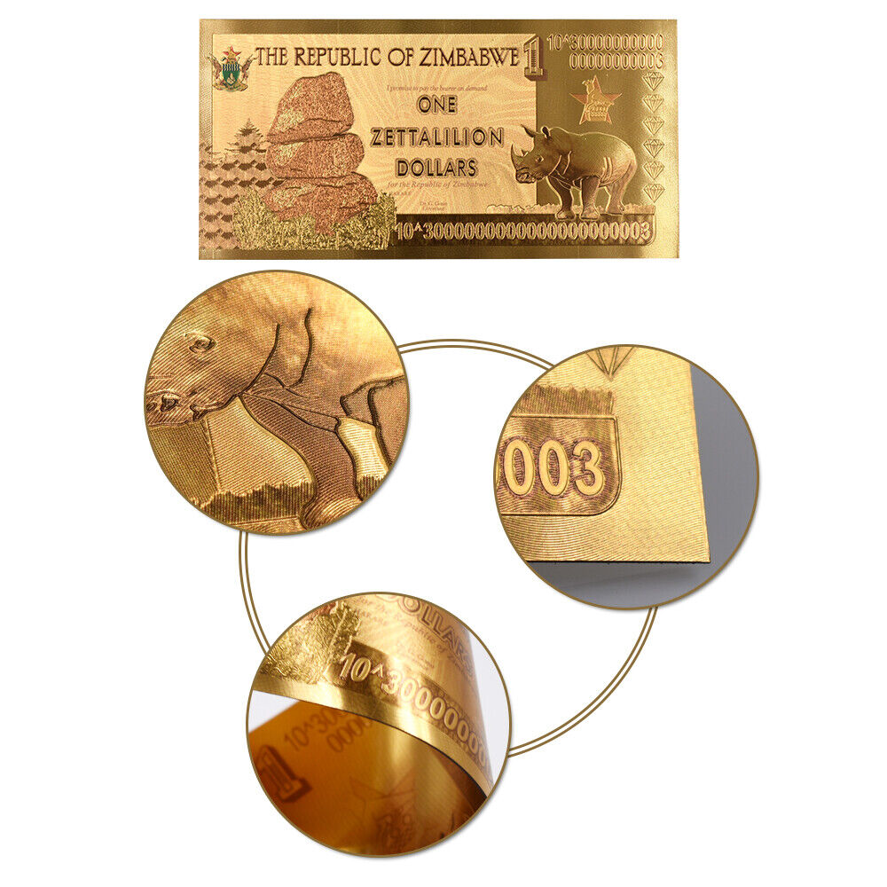 10per Zimbabwe One Zettalilion Dollars Gold Foil Paper Money Crafts Collection Без бренда - фотография #5