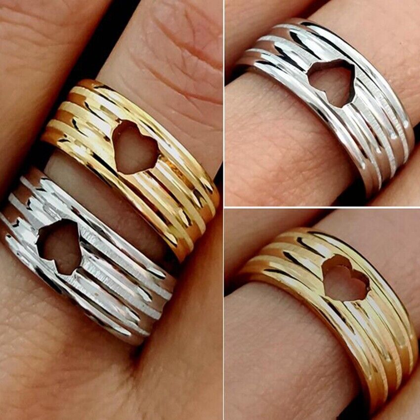24pcs Gold Silver 8mm Hollow Heart Lovers Couple Stainless Steel Wedding Ring Unbranded