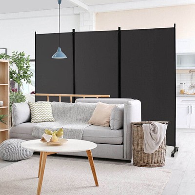 3 Panel Folding Room Divider with Lockable Wheels-Gray - Color: Gray Unbranded - фотография #2