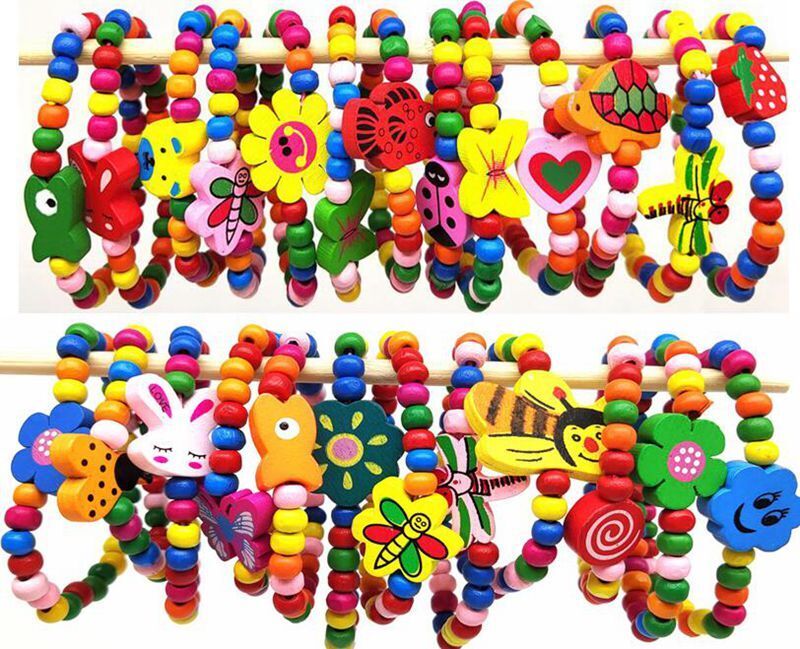 30pcs Children Wood Beads Cute Animal Heart Flower Elastic Bracelets Party Gifts Unbranded - фотография #6