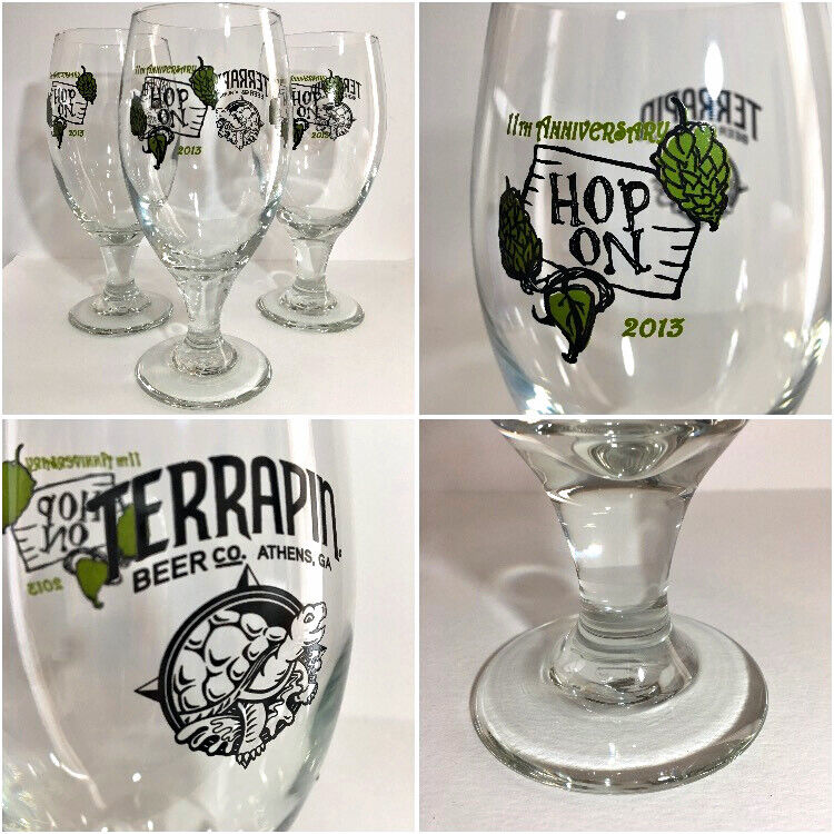 Terrapin Beer Co Athens GA -11th ANNIVERSARY "HOP ON" Glass 7" Tall Mug Set of 3 Terrapin Beer Co - Athens GA