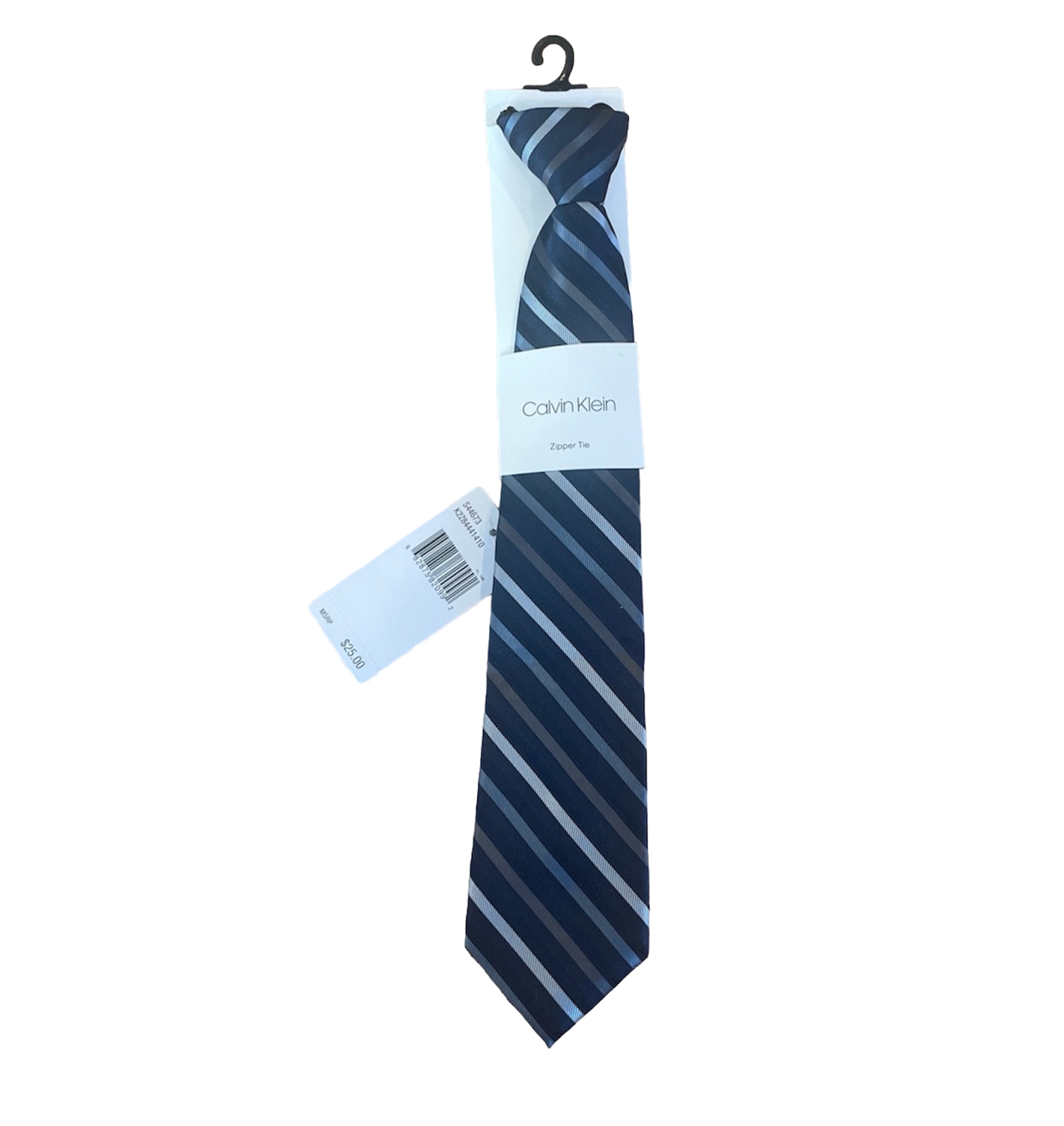Calvin Klein  Zipper Tie Boys Adjustable Zip Necktie Navy Blue Striped Youth NWT Calvin Klein