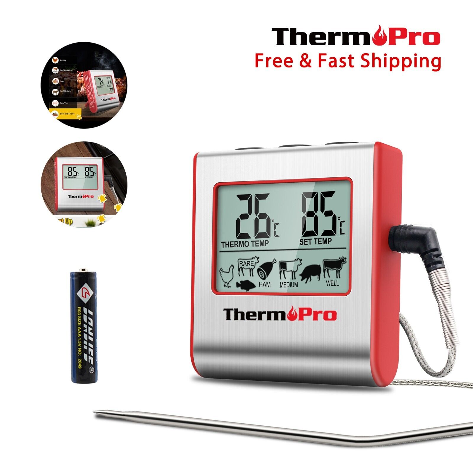 ThermoPro TP16W Digital Meat Thermometer for Cooking Smoker Oven, Large LCD ThermoPro TPP16W - фотография #10