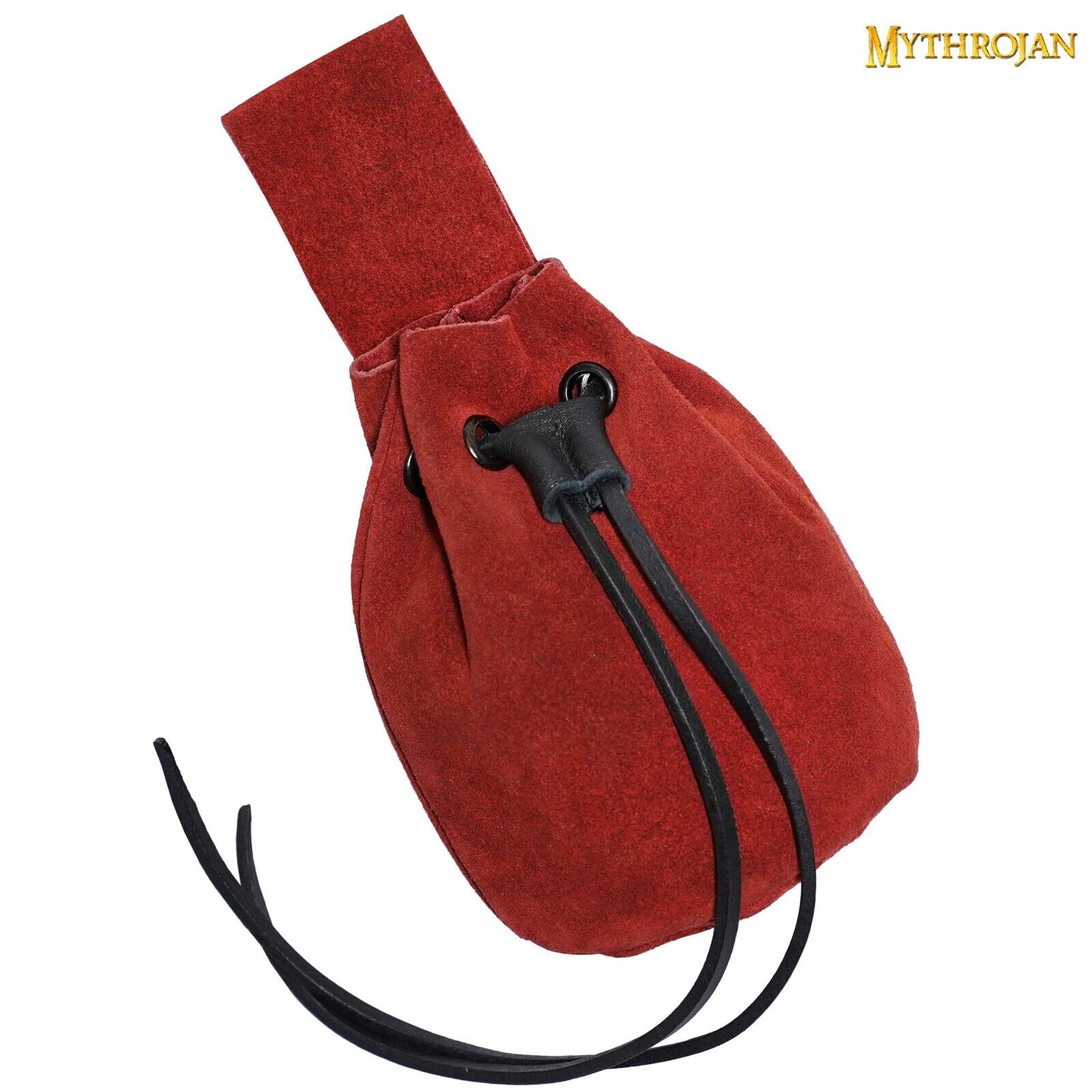 Medieval Leather Pouch Renaissance Larp Mini Bag Drawstring Closure Red Suede Mythrojan 300755RD