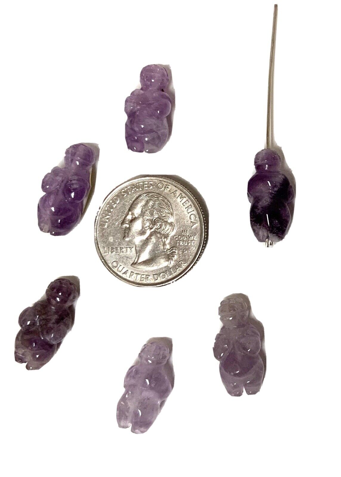 Hand Carved Goddess Of Willendorf  Amethyst beads (You are buying TWO beads) Unbranded