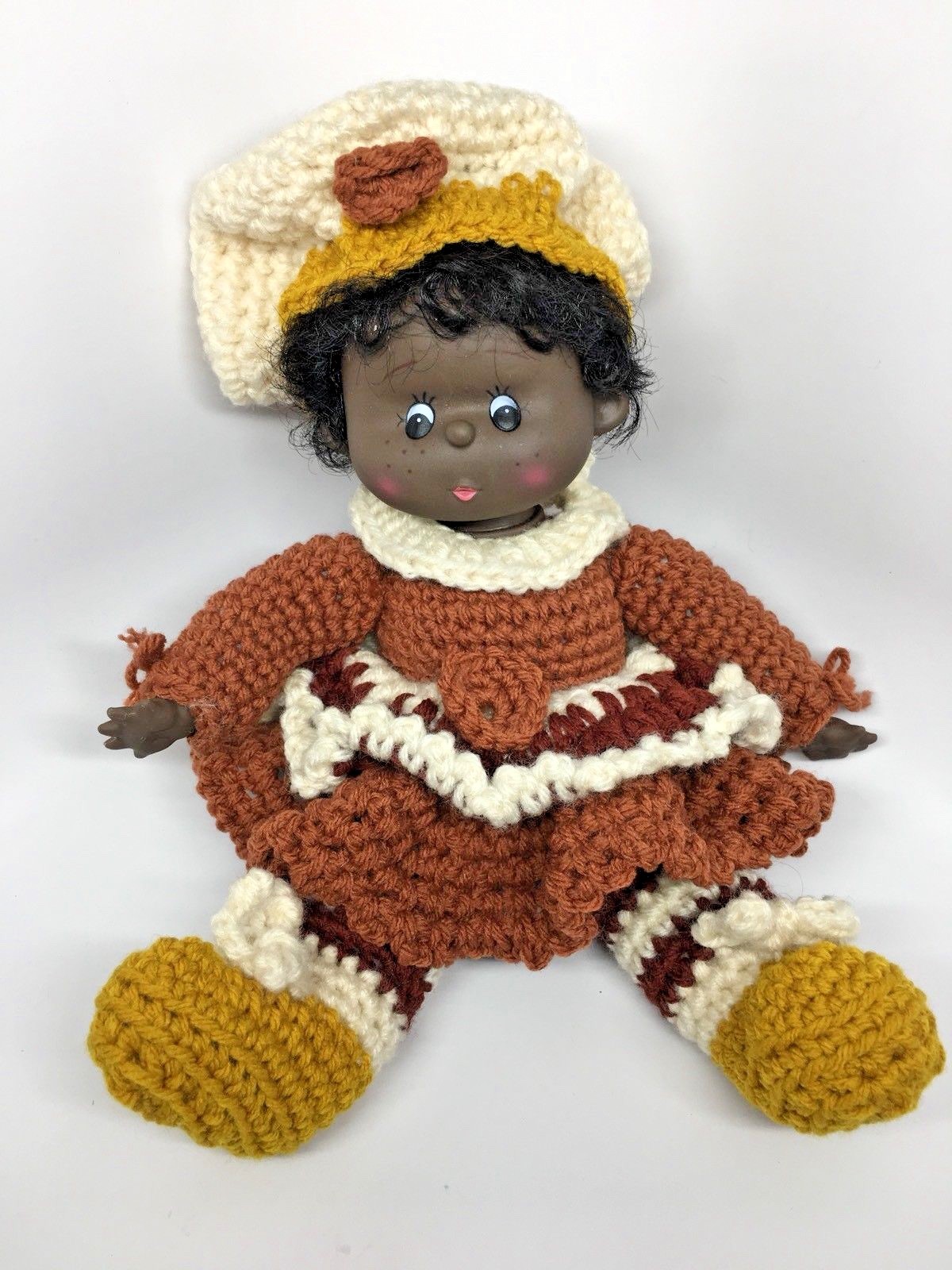 Vtg Handmade Crocheted Rubber Face African American Dolls (x2) Watermelon Ginger Без бренда - фотография #7