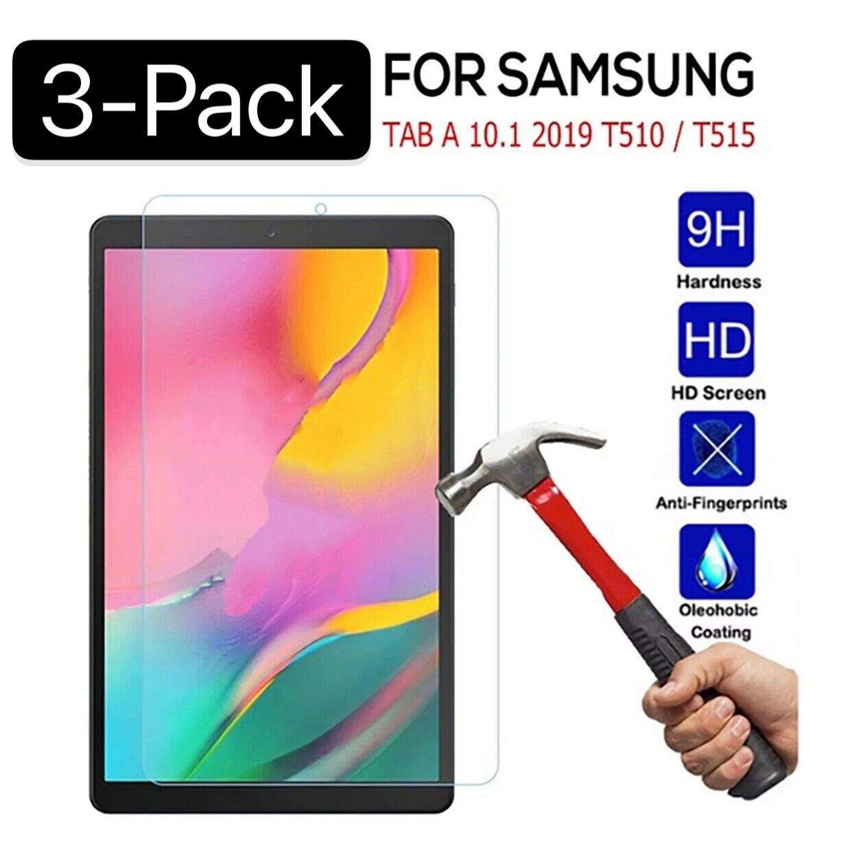 3x For Samsung Galaxy Tab A 10.1" SM-T510 /T515 Tempered Glass Screen Protector  Unbranded Does Not Apply