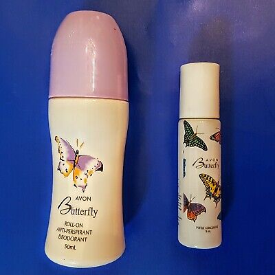 Avon Butterfly Cologne LOT Purse Size .3 oz Perfume Rollette + Roll On Deodorant Avon
