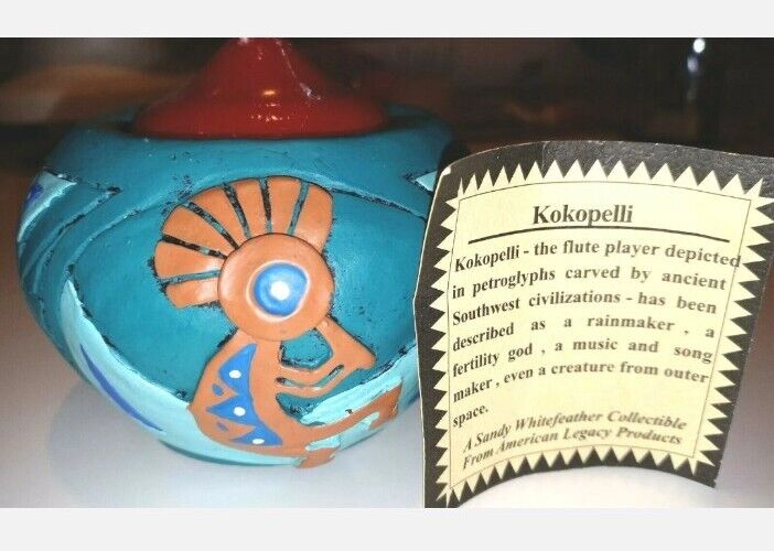 Sandy Whitefeather Kokopelli Clay Candle Holder With Red Candle NEW Blue Brown Без бренда - фотография #2