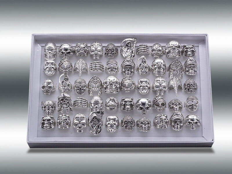 15pcs Wholesale Big Gothic Punk Skull Antique Silver Rings Mixed Style Jewelry Unbranded