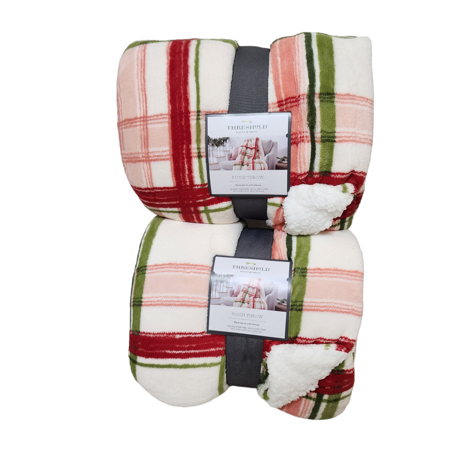 Plaid Plush Accent Blanket Throw Soft Reversible Sherpa 2 Pk - Threshold Threshold