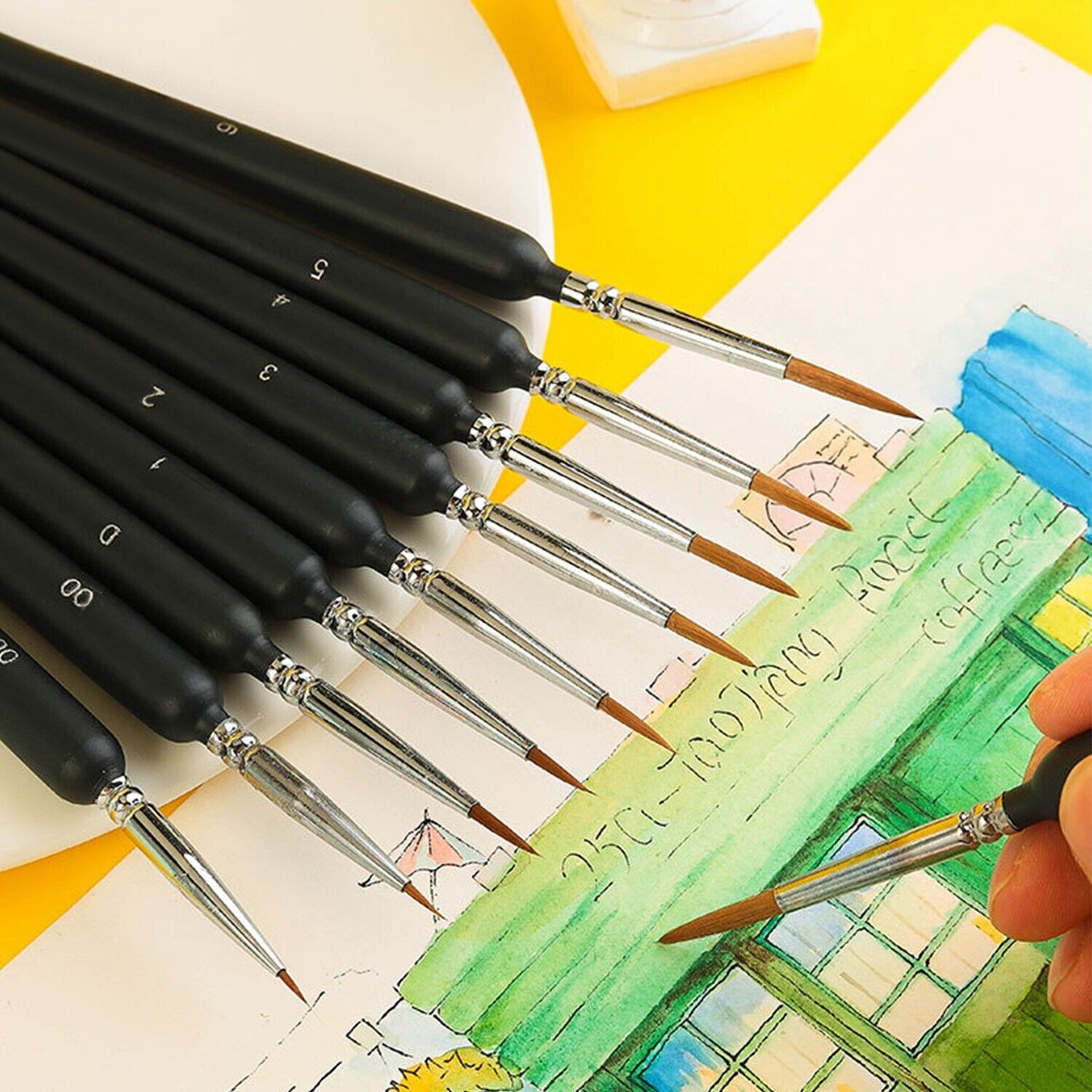 10Pcs Miniature Detail Paint Brush Set Fine Nail Brush Art Drawing Design Tool iMounTEK Does Not Apply - фотография #2