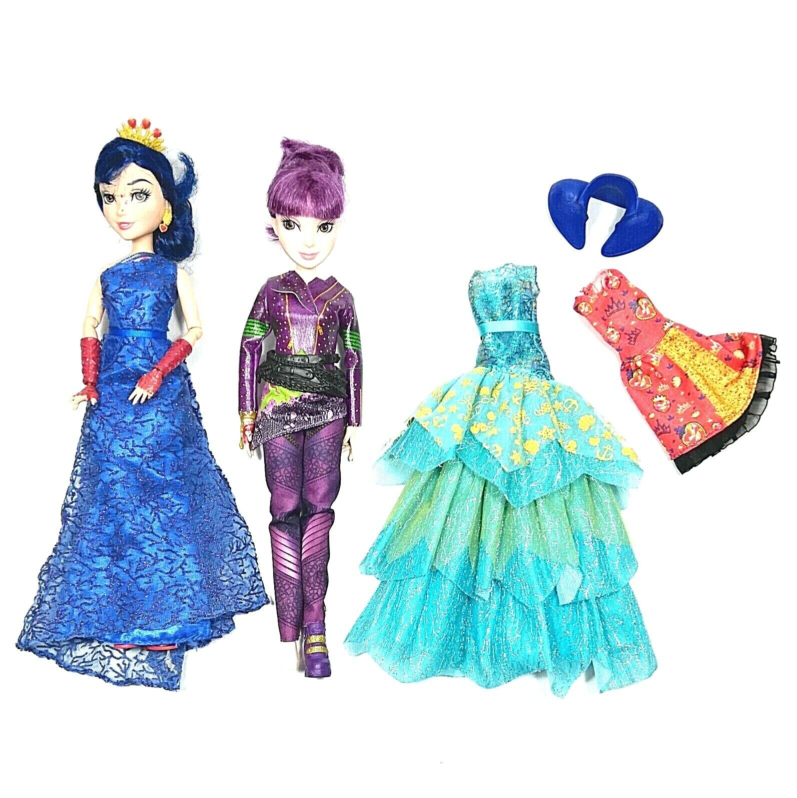 Disney Descendants Dolls Mal Evie & Dresses (Lot of 5) Disney