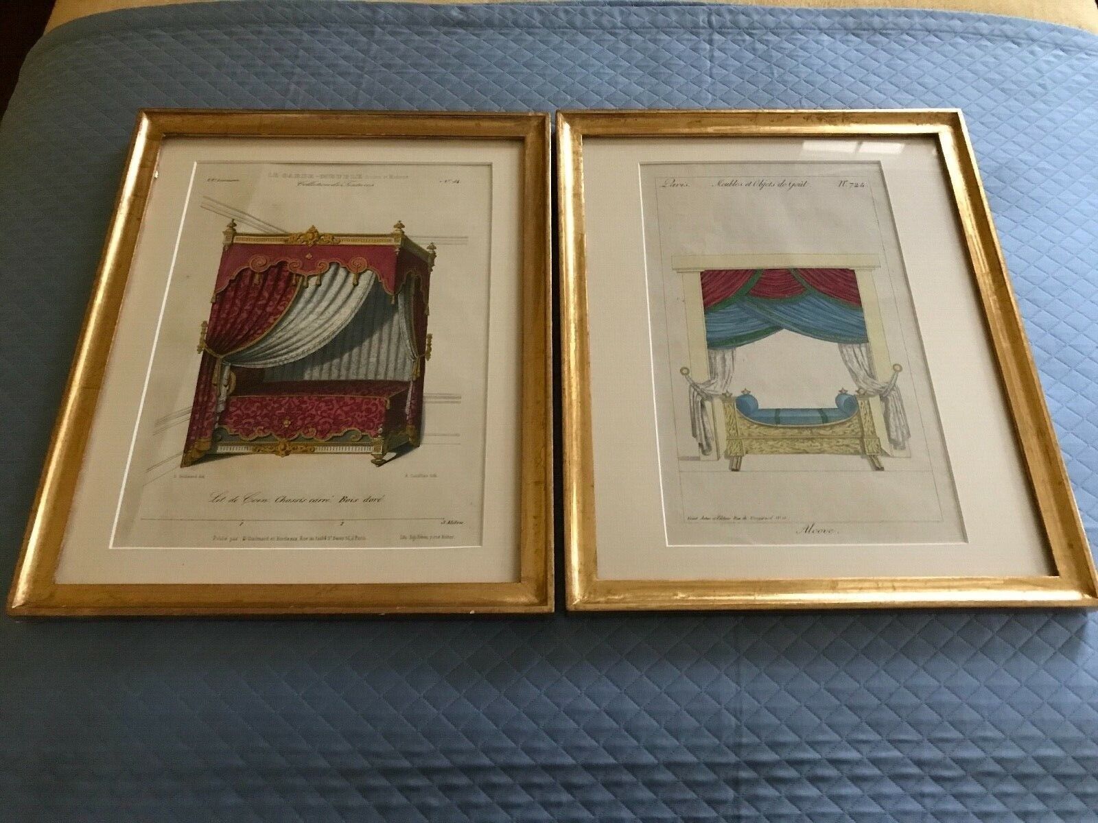 Pair of Antique architectural prints, hand colored, matted and framed. Без бренда