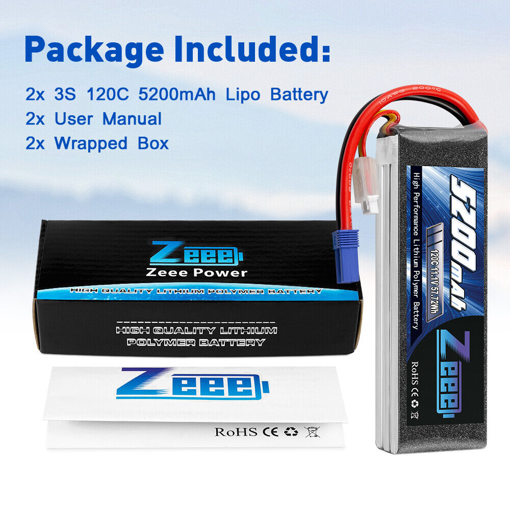 2PCS Zeee 11.1V 120C 5200mAh EC5 3S LiPo Battery for RC Car Helicopter Airplane ZEEE NOT SPECIFIED - фотография #7