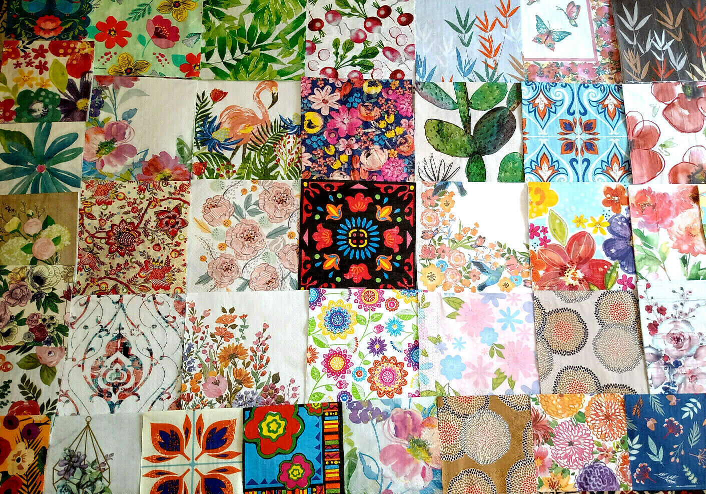 41 MODERN & ABSTRACT BRIGHT FLORALS ~ LOT MIXED Paper Napkins Decoupage Crafts Без бренда