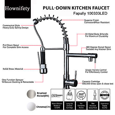 Chrome Kitchen Swivel Spout Single Handle Sink Faucet Pull Down Spray Mixer Tap Hownifety HE0372 - фотография #4