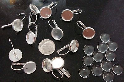 12 Silver plated mini photo earring frames with glass domed cabochons  FPE072 Silversmithsupply.com - фотография #3
